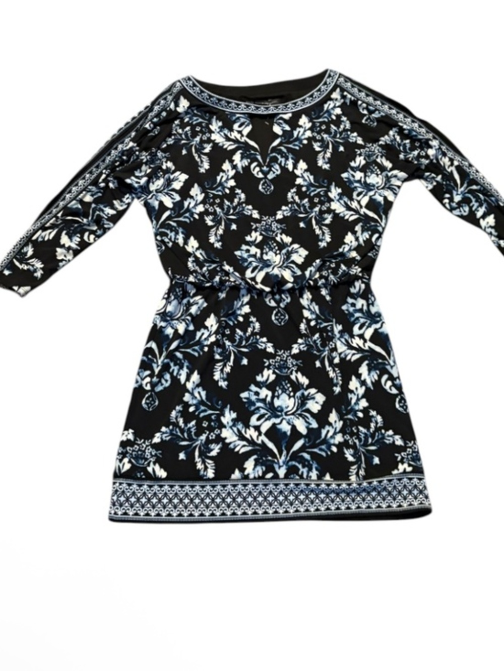 White House black market Black blue Floral Border Print Tunic dress
